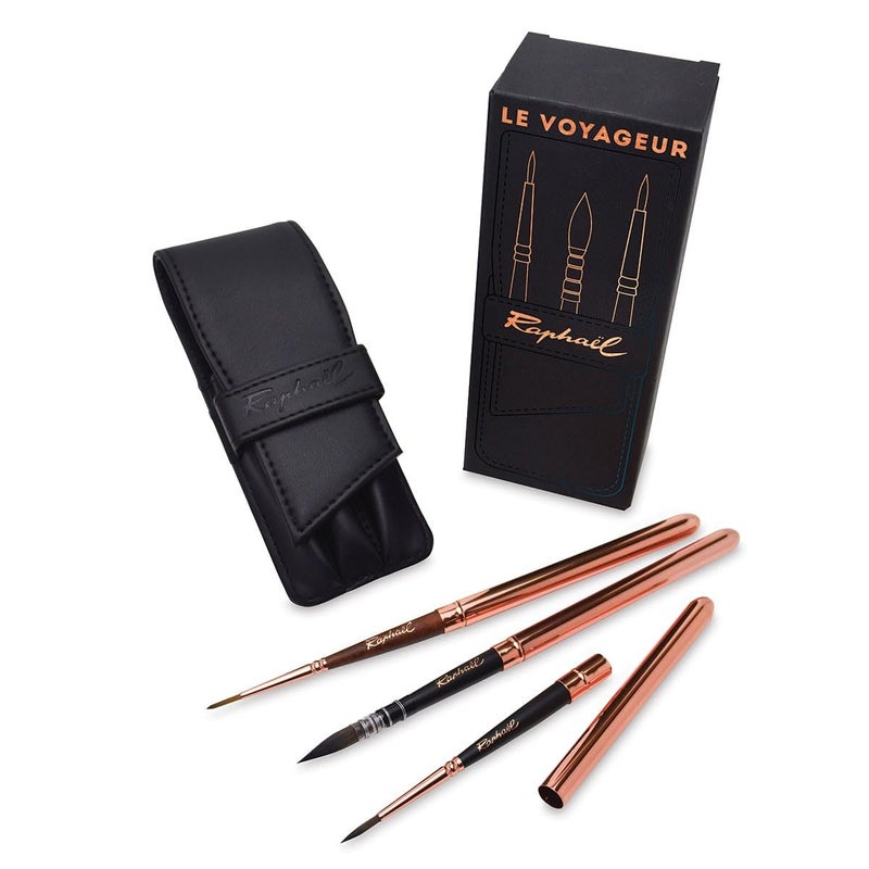 Raphael Le Voyageur 3-Brush Travel Set, Black Wallet - Image 2